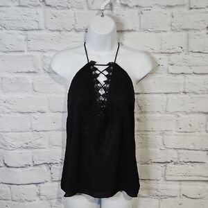 Black Lace Cut Out Front Tank Top
